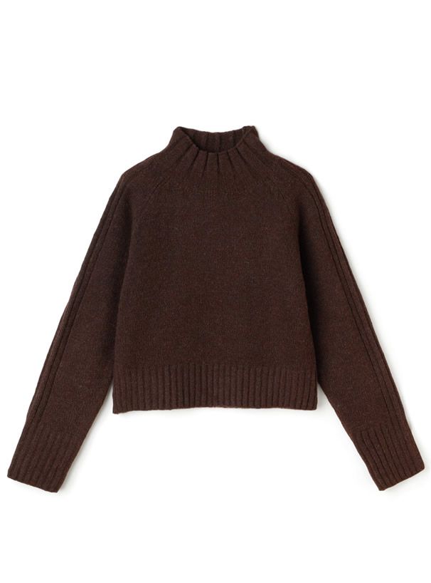 日本 GRL - 寬窄羅紋拼接高領針織毛衣-深灰