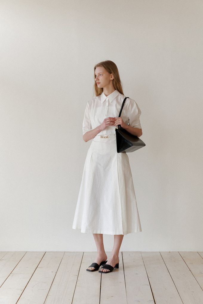 韓國女裝連線 - 高雅公主袖翻領襯衫-象牙白 (FREE)