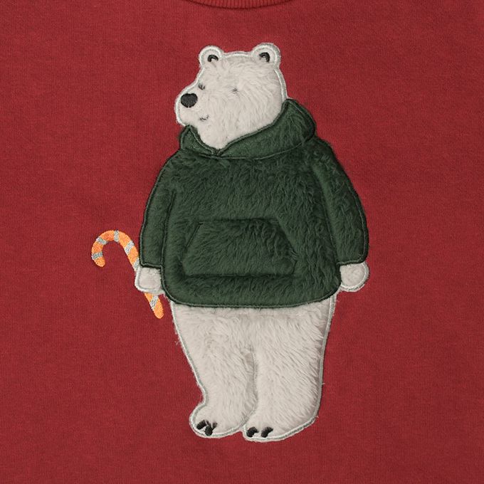 akachan honpo - 長袖休閒上衣-刷毛白熊-紅色