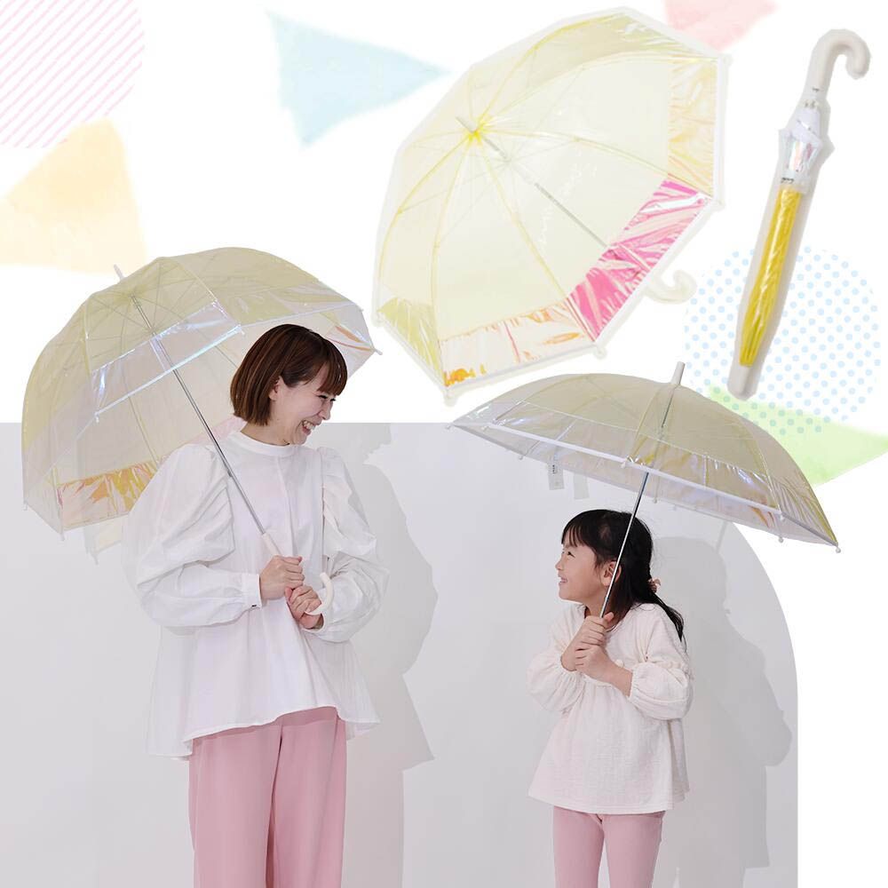 兒童雙色外圈霓虹透明直傘-黃 (50cm)