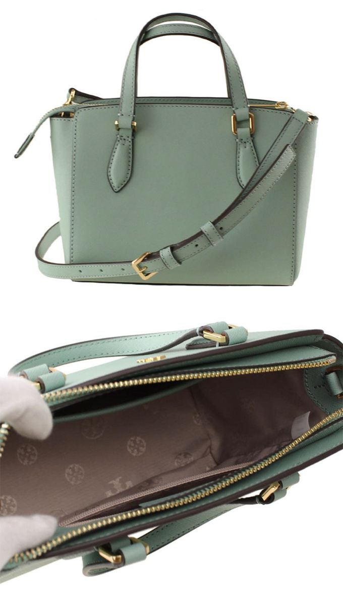 Tory Burch - 雙T-LOGO素面皮革兩用包 (湖水綠)