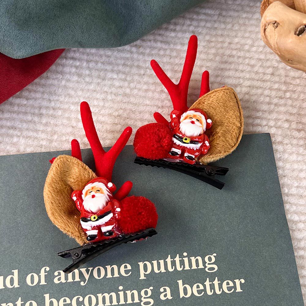 聖誕節鹿角造型兒童髮夾-聖誕老人-紅色