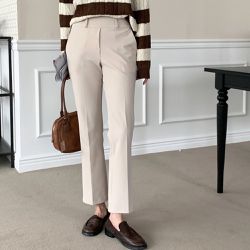 韓國女裝連線 - VETICA 韓製顯瘦小腹收收露腳踝修身褲-米