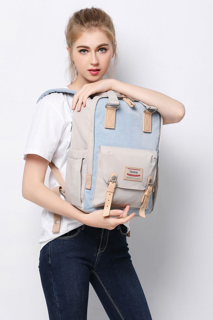 Heine 海恩 - WIN-191多功能後背包 媽媽包 尼龍包 防盜防潑水背包-象牙淺藍
