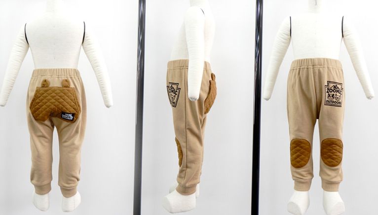 日本 ZOOLAND - 印花拼接長褲(裏毛)-屁屁口袋-灰