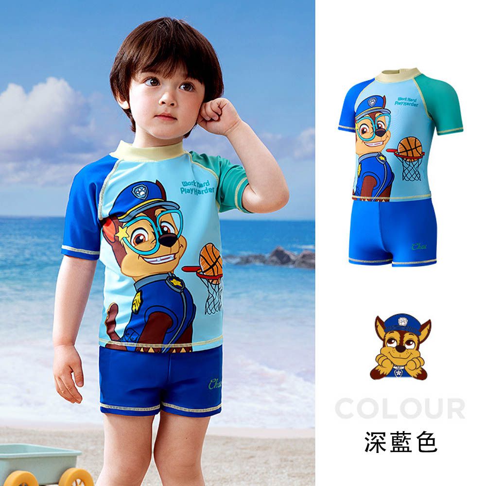 UPF50+短袖泳裝套裝-卡通人物阿奇-深藍