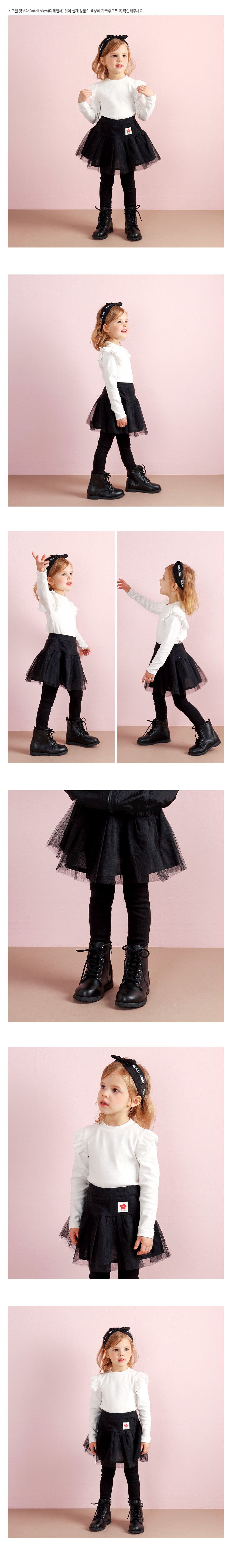 韓國 WALTON kids - 紅花點綴網紗蓬裙內搭褲-黑