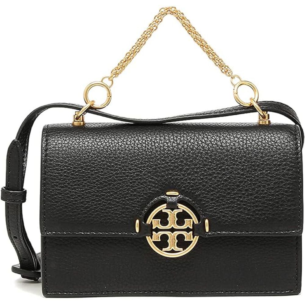 造型皮革迷你翻蓋斜背包 (黑)