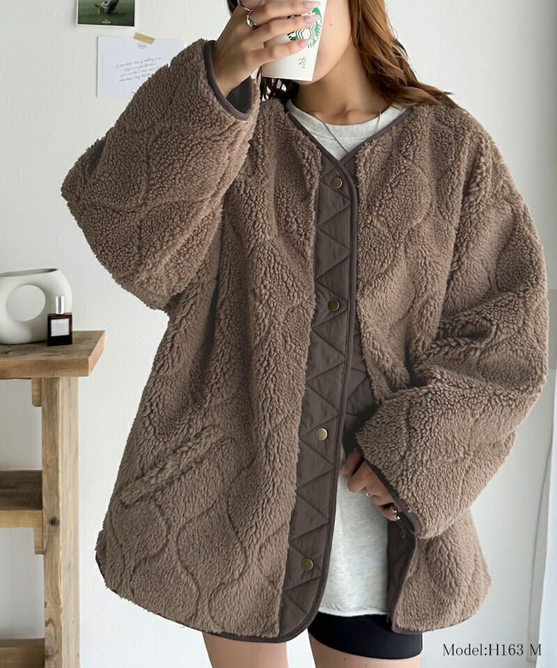 日本 Classical Elf - 寬版絎縫短絨毛呢外套-黑