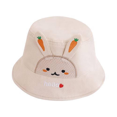 JoyNa - 兒童遮陽帽 寶寶漁夫帽 防曬帽 卡通蘿蔔兔-米色