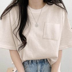 日本 GRL - 胸前口袋百搭短袖上衣-象牙白 (F)