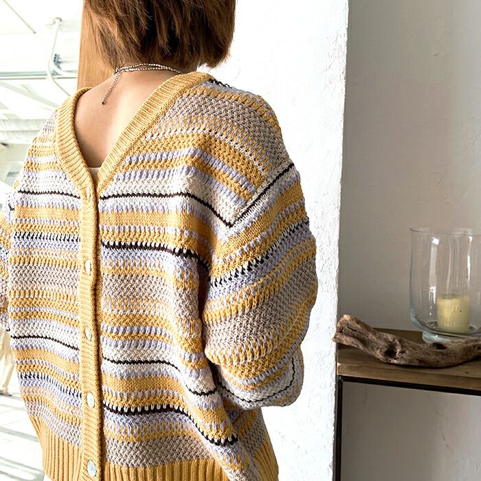 日本 ihuu - 2WAY繽紛條紋針織薄外套-卡其棕