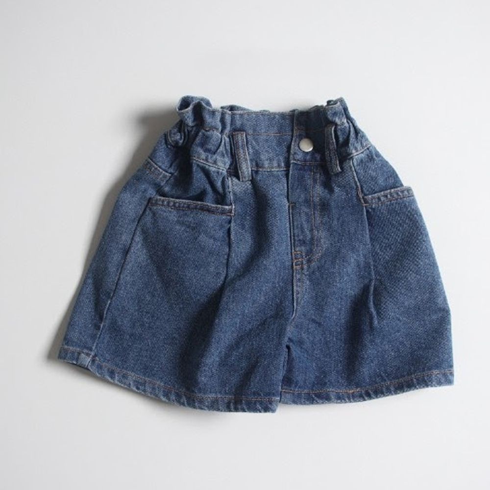 韓國 First Blue - (剩7,9號)平口袋寬口牛仔短褲-藍