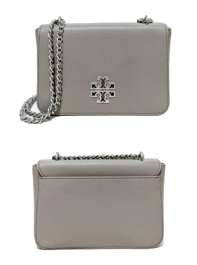 TORY BURCH - 雙T-LOGO皮革翻蓋斜背包 (灰)