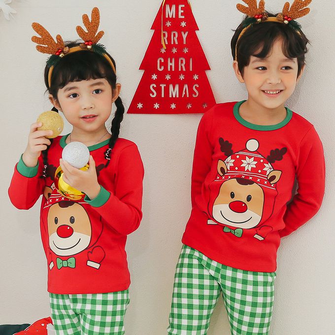 正韓 Puco - 超優質嬰幼兒/兒童長袖100% 有機純棉家居服/睡衣-紅帽麋鹿