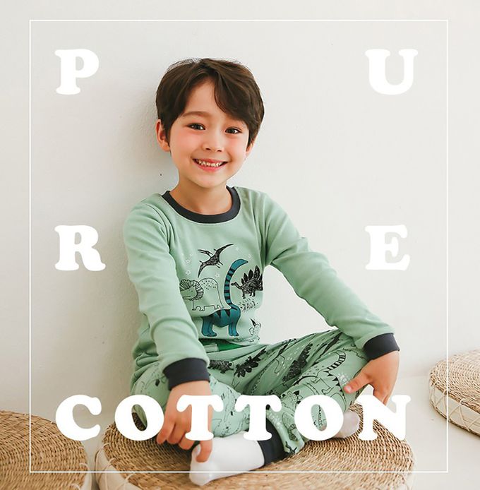 正韓 Puco - 超優質嬰幼兒/兒童長袖100% 有機純棉家居服/睡衣-恐龍塗鴉