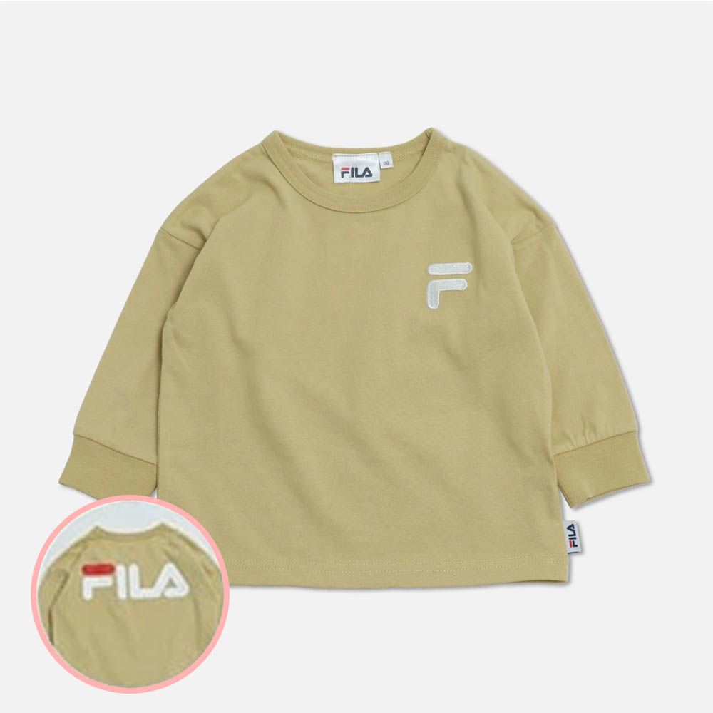 FILA聯名 品牌刺繡長袖上衣-LOGO-卡其棕