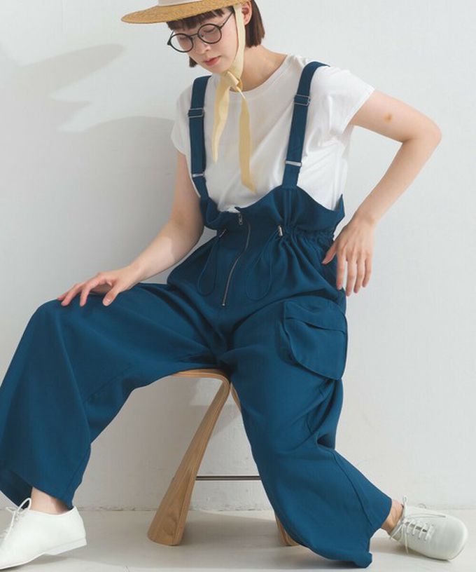 日本 Lupilien - 柔軟可愛抽繩束腰工裝風吊帶褲-卡其棕