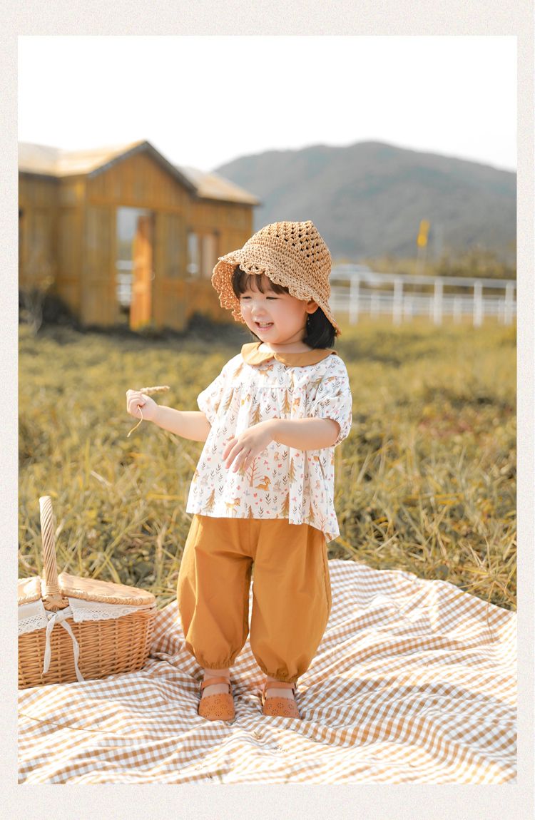 森林系寬寬束口長褲-咖啡色