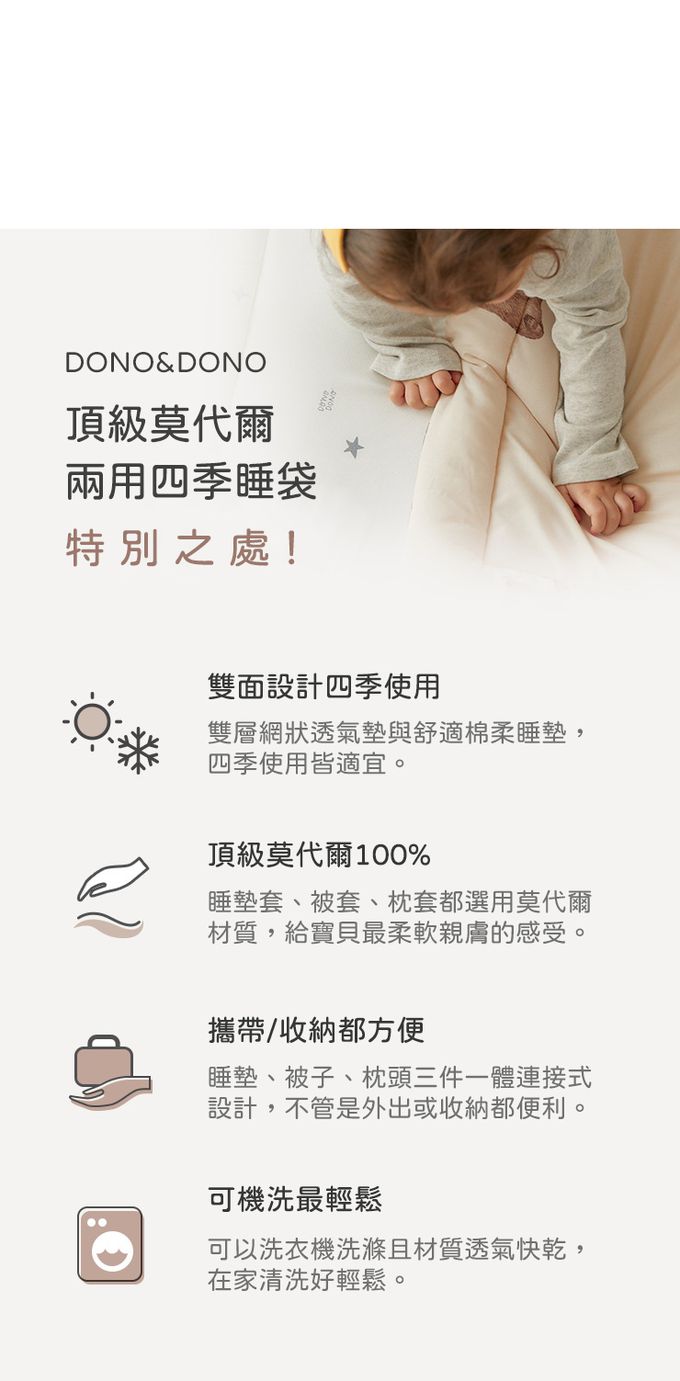 韓國DONO&DONO - 頂級莫代爾兩用四季睡袋-可愛小虎