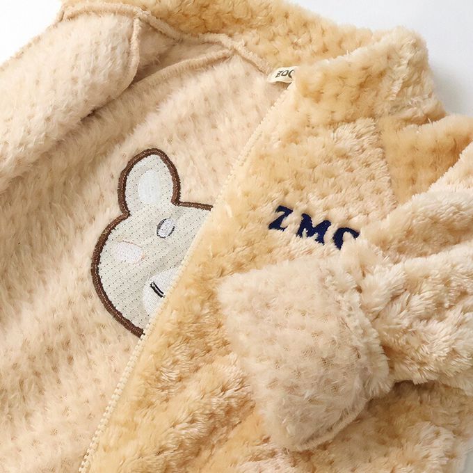 日本 ZOOLAND - 泰迪熊毛絨可愛動物臉休閒外套-貓熊-黑