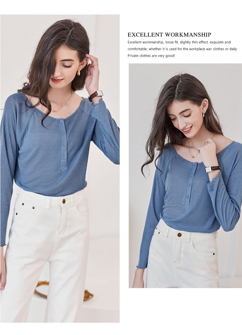 慵懶基礎長袖上衣-藍色