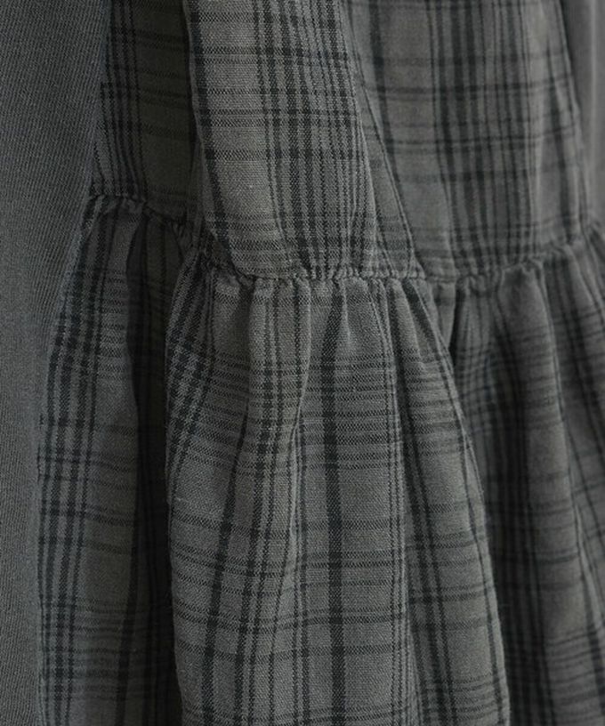 日本 Lupilien - 復古寬鬆格紋拼接短袖洋裝-BETTER-粉紅