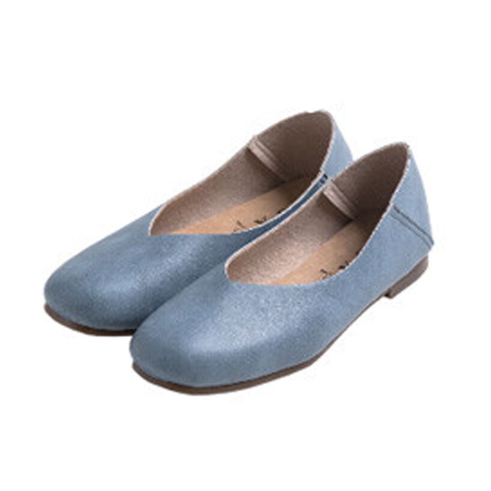 日本女裝代購 - 日本製 仿皮柔軟V字顯瘦平底鞋/懶人鞋-水藍