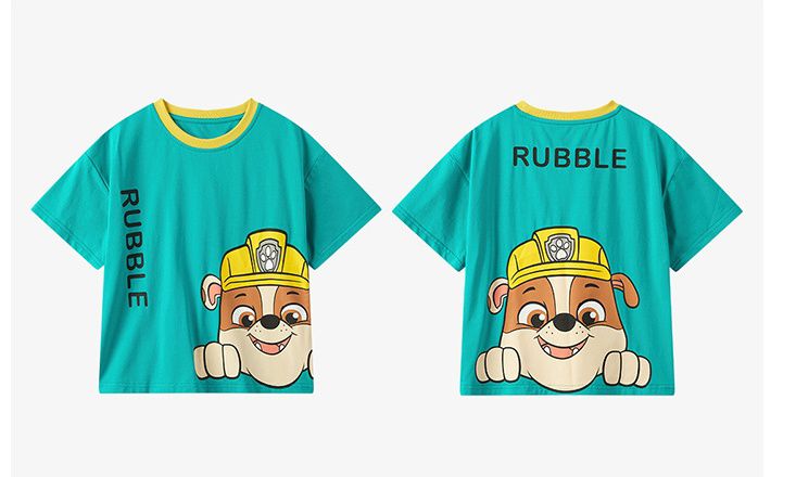 汪汪隊休閒棉質短袖上衣-卡通人物小礫-綠+黃