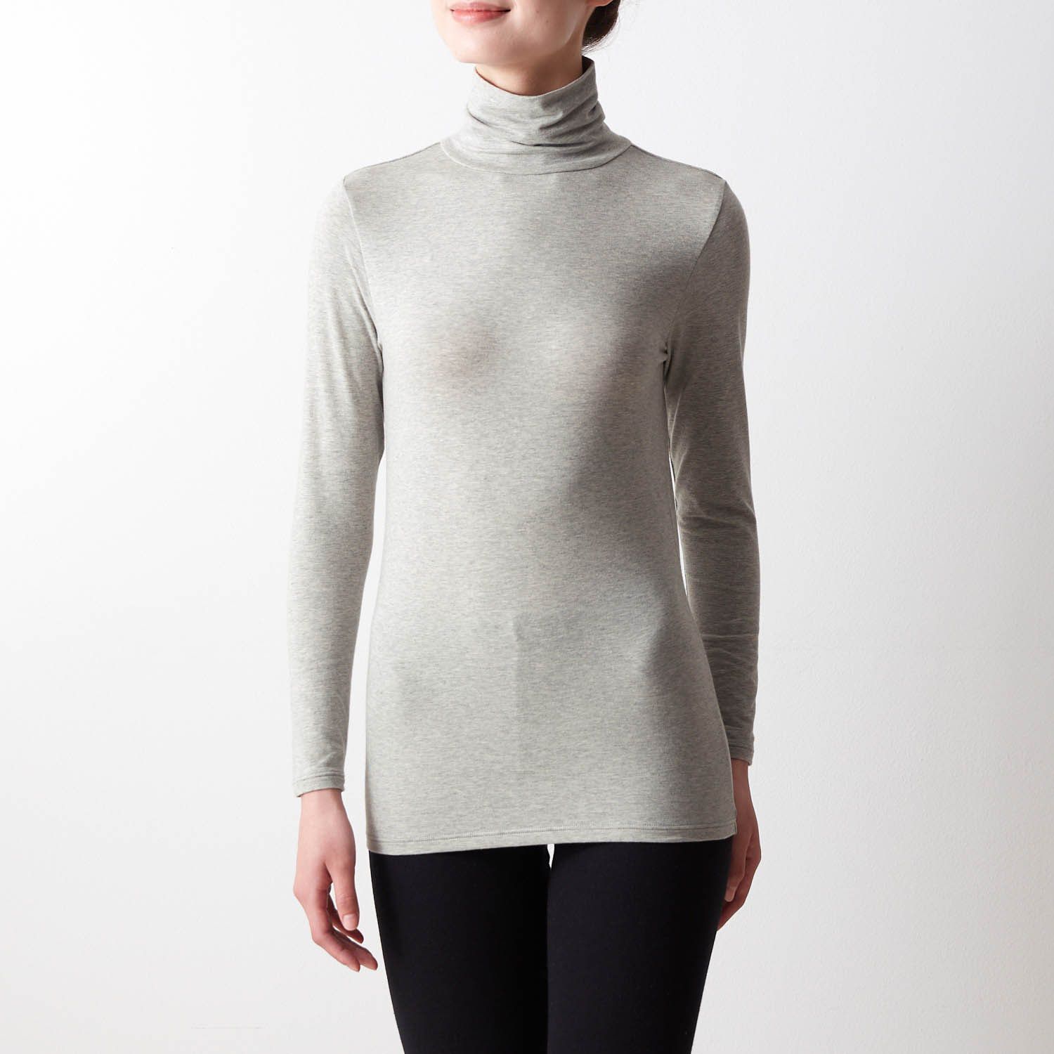 日本千趣會 - 95%棉 高領舒膚長袖發熱衣-媽媽-深灰