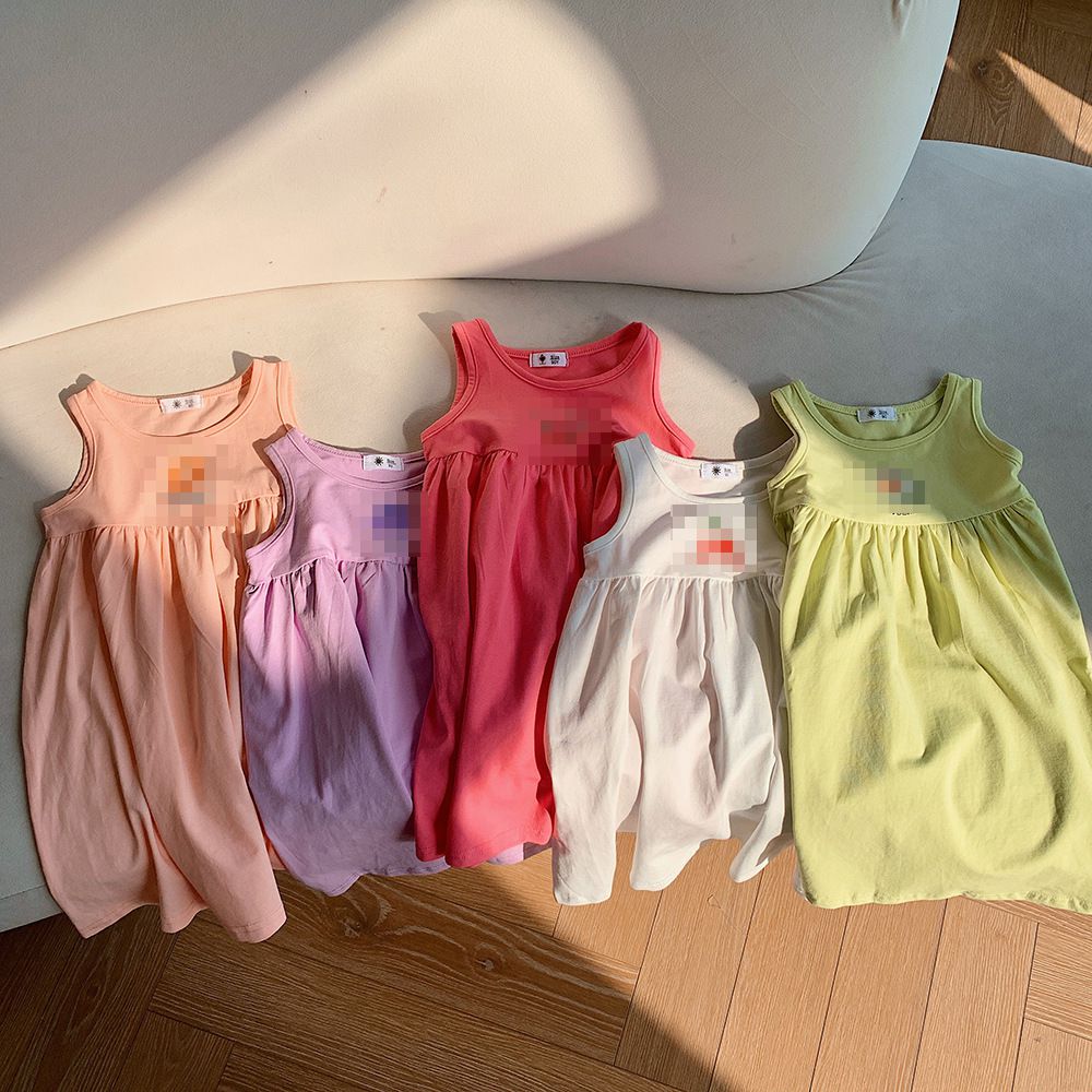 糖果色棉質無袖連身洋裝-白色