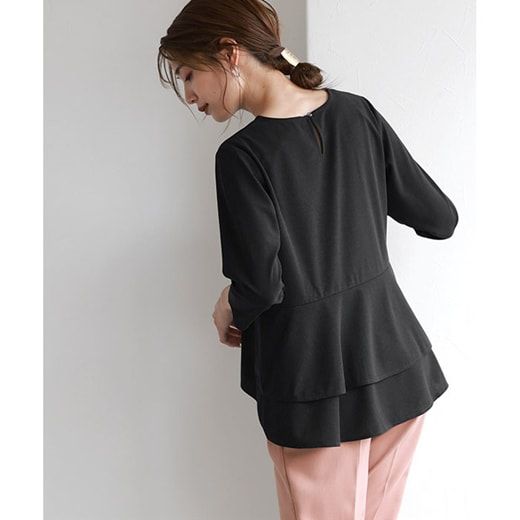 日本 Pierrot - 甜美層次荷葉擺長袖上衣-黑