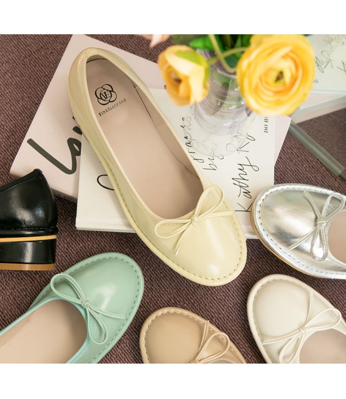 韓國 PINKELEPHANT - 蝴蝶結輕便娃娃跟鞋(4cm)-炫光銀