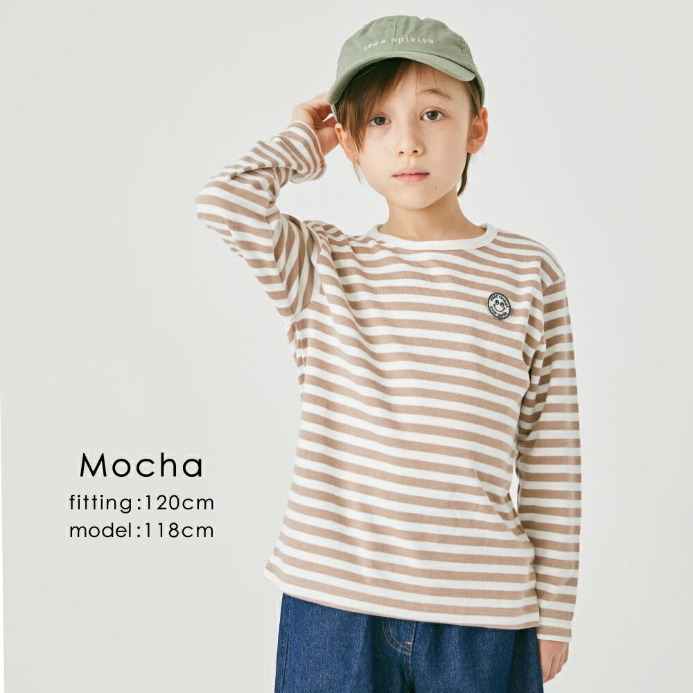 日本 evercloset - 定番條紋純棉長袖上衣-笑臉徽章-海軍藍