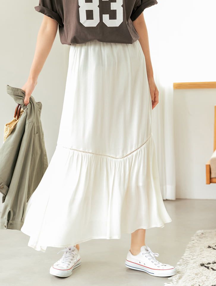 日本 fifth - 不規則荷葉剪裁楊柳風長裙-黑