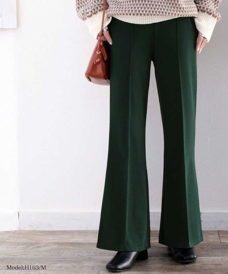 日本 Classical Elf - 絕對美腿打褶時尚微喇叭長褲-深可可