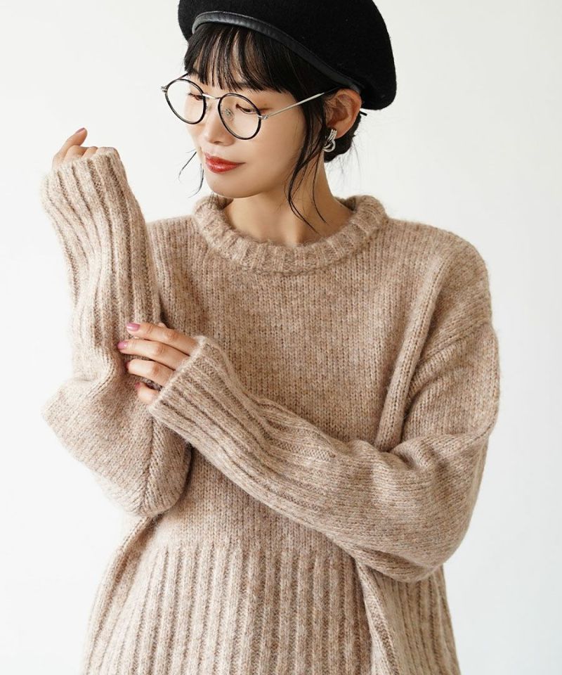 日本 zootie - 羊毛感柔軟羅紋寬鬆毛衣-淺棕