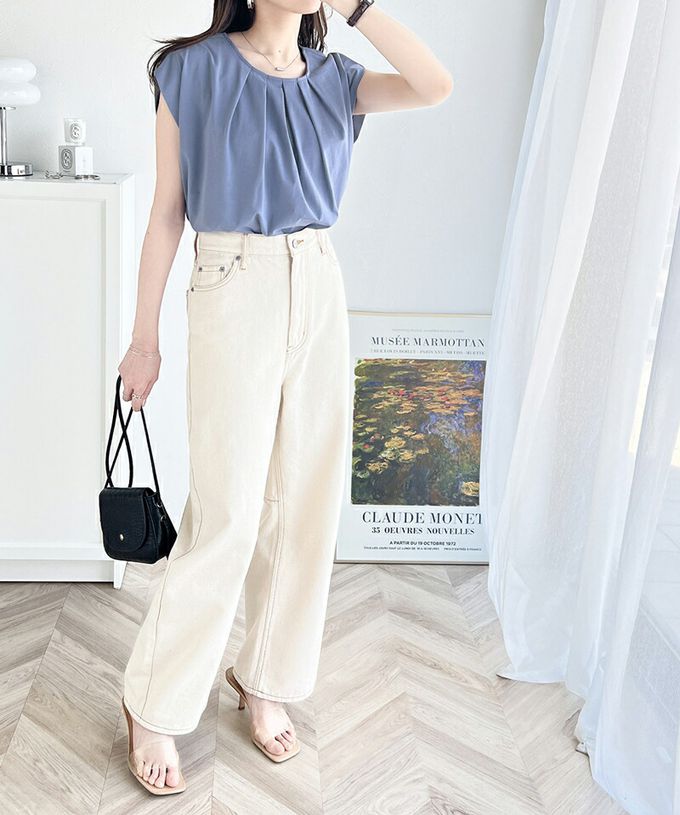 日本 Classical Elf - 接觸涼感 柔美皺摺法式袖上衣-煙燻綠