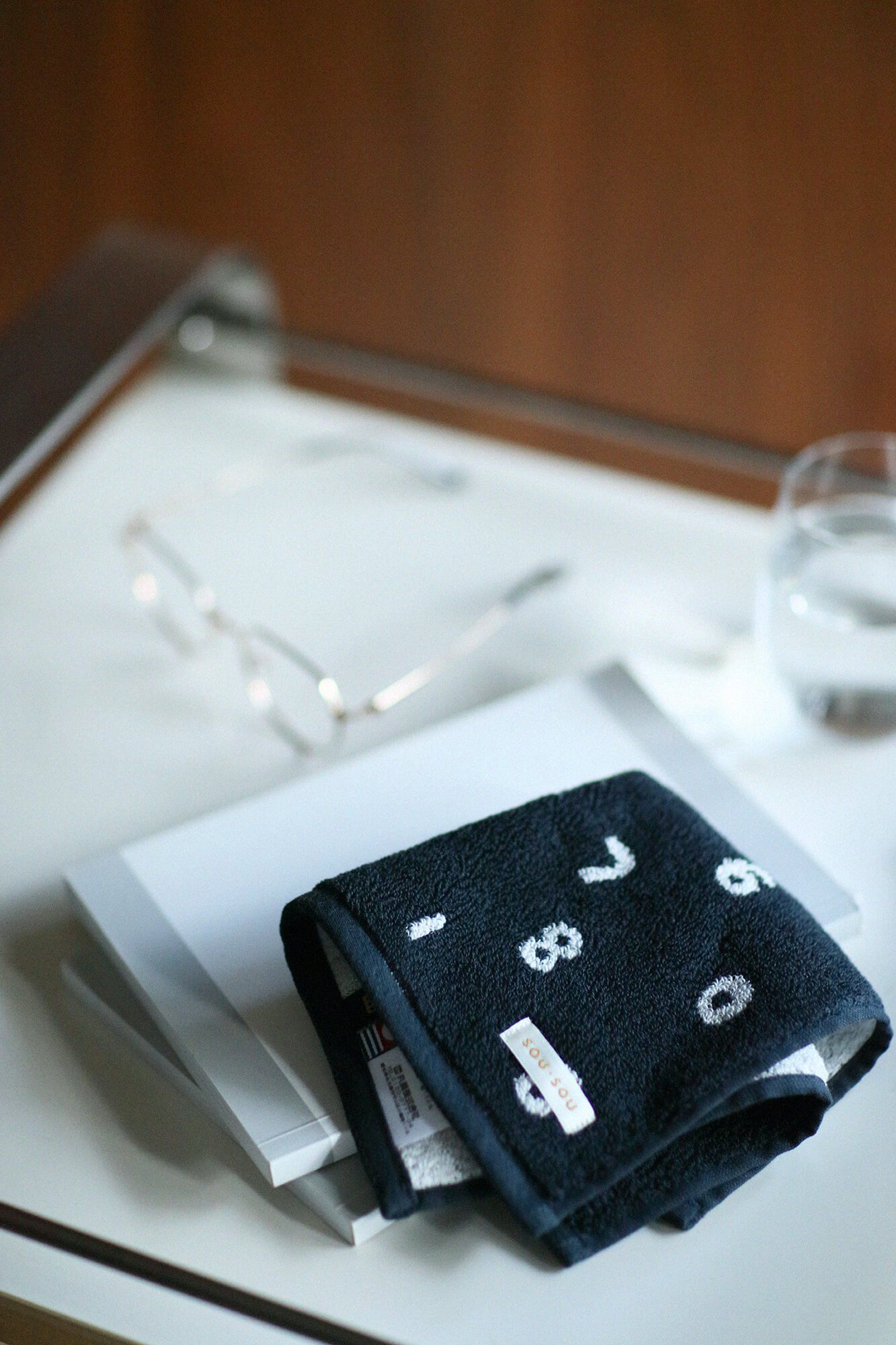 日本代購 - 【SOU·SOU】日本製今治純棉方巾-數字-黑 (34x36cm)