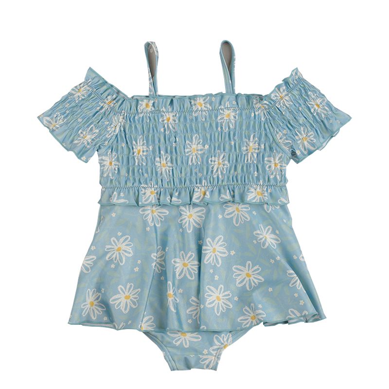 akachan honpo - 連身泳衣-手繪風小花-淺藍色