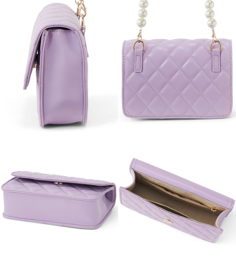 日本 GRL - 菱格紋珍珠鏈小方側背包-白