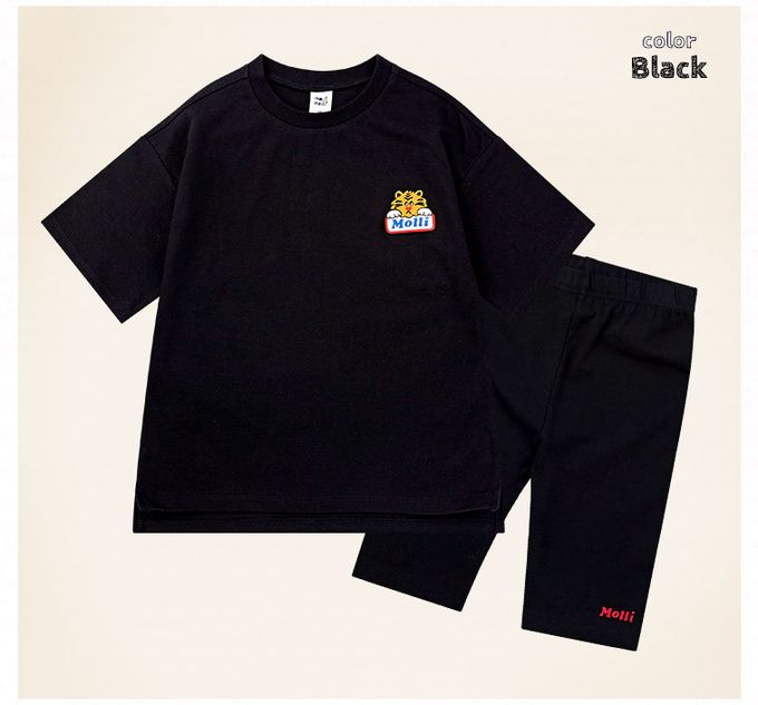 韓國 mollimelli - Molli老虎印五分袖套裝-淺藍