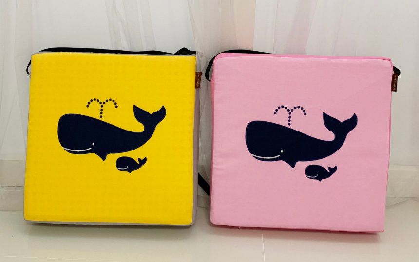 韓國 Organic Bean - 防水乳膠透氣兒童增高座墊-鯨魚家族-黃 (35x35x7cm)