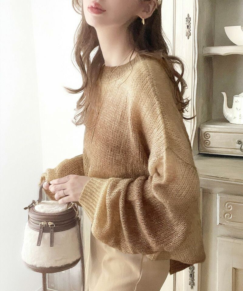 日本 Classical Elf - Java聯名 絕美漸層寬鬆針織上衣-橘黃系