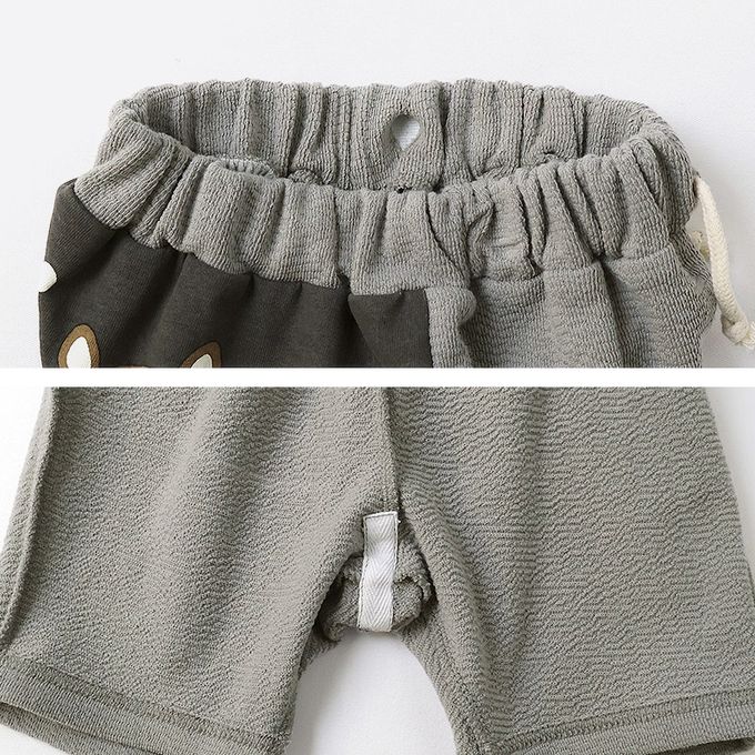 日本 ZOOLAND - 天竺棉海洋動物反摺格紋短褲-灰