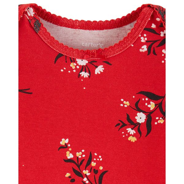 美國 Carter's - 嬰幼兒長袖包屁衣四件組-紅色花園