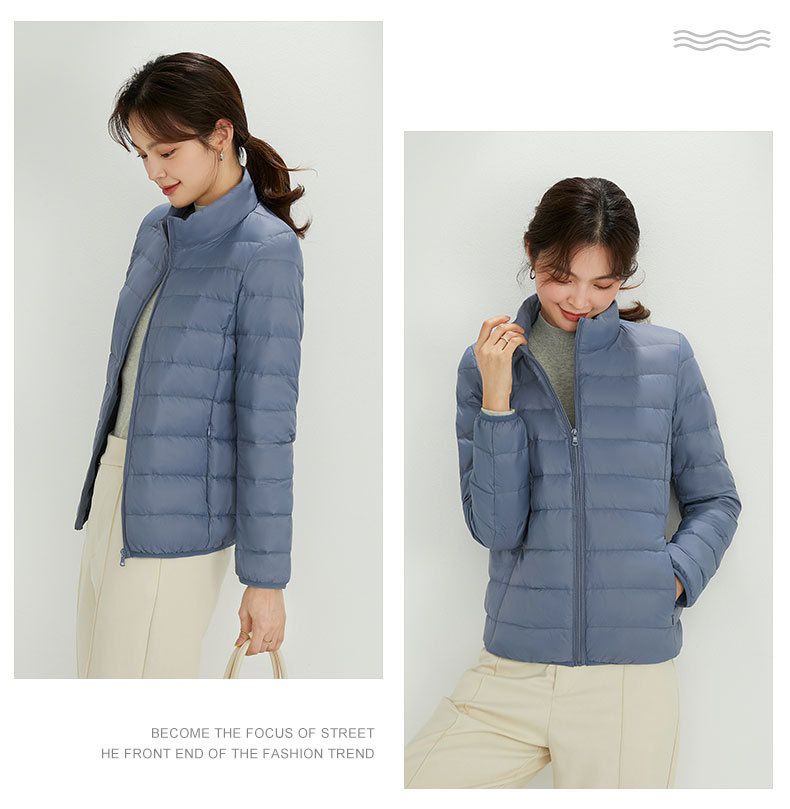 成人輕薄立領羽絨外套(女款)-淺灰色