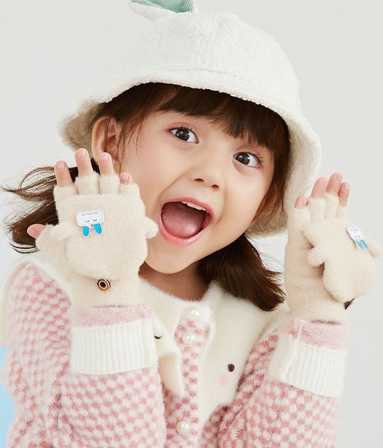 兒童毛絨絨翻蓋手套-鹿寶寶-米白色 (建議6-10歲)