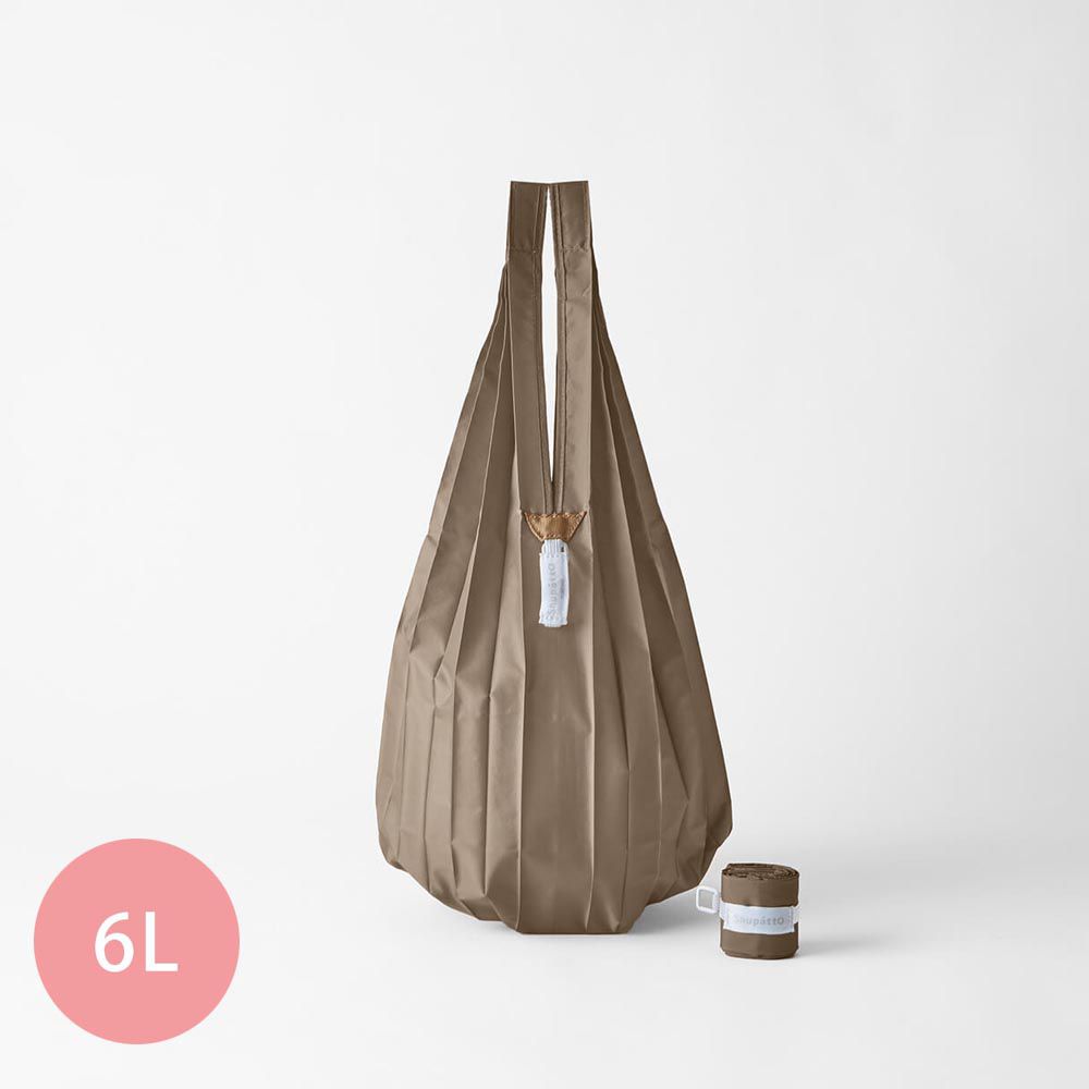 日本 MARNA - Shupatto 秒收摺疊購物袋-Drop水滴輕薄款-焦糖棕 (mini(20x42cm))-耐重 3kg / 6L