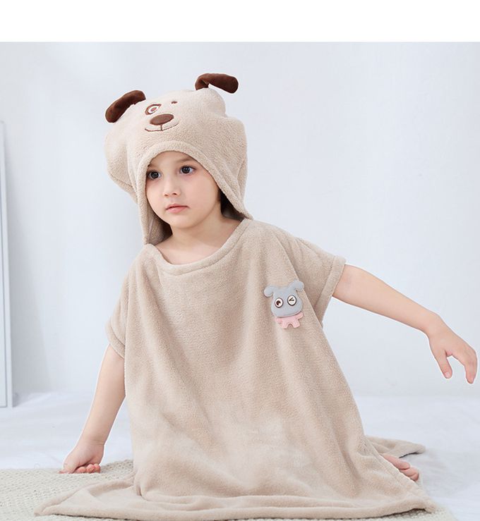 Vanibaby - 【Vanibaby】連帽浴巾衣_動物造型 吸水珊瑚絨-青色小象